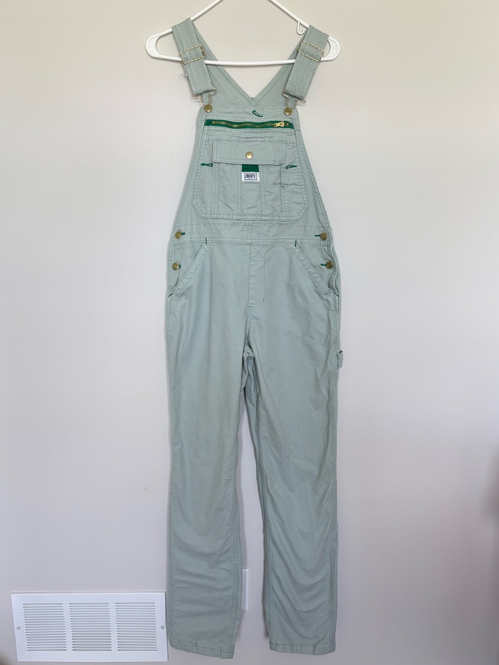 Liberty Sage Green Utility Overalls Women's Size Small Cotton Blend Zip Pocket